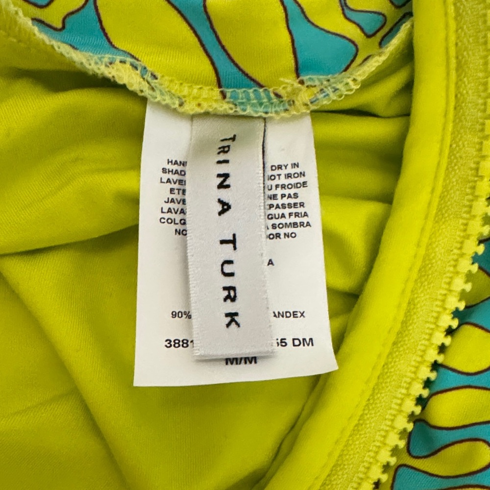 Trina Turk Yellow and Teal Long Sleeve One-Piece Swimsuit - Picture 3 of 3
